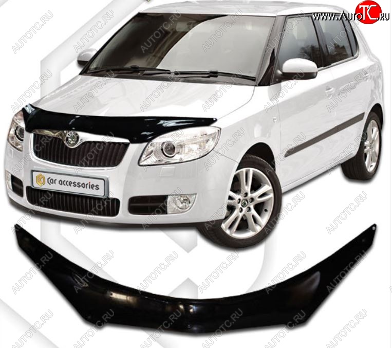 2 399 р. Дефлектор капота CA-Plastiс  Skoda Fabia  Mk2 (2007-2010) универсал дорестайлинг, хэтчбэк дорестайлинг (Classic черный, Без надписи)  с доставкой в г. Воронеж