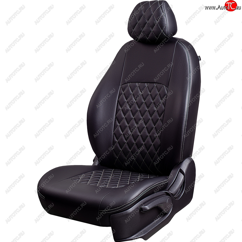 7 199 р. Чехлы для сидений Lord Autofashion Турин Ромб (экокожа, спинка и сиденье 60/40, 2 Г-образных подголовника) Skoda Fabia Mk2 хэтчбэк дорестайлинг (2007-2010) (Черный, вставка черная, строчка серая)  с доставкой в г. Воронеж