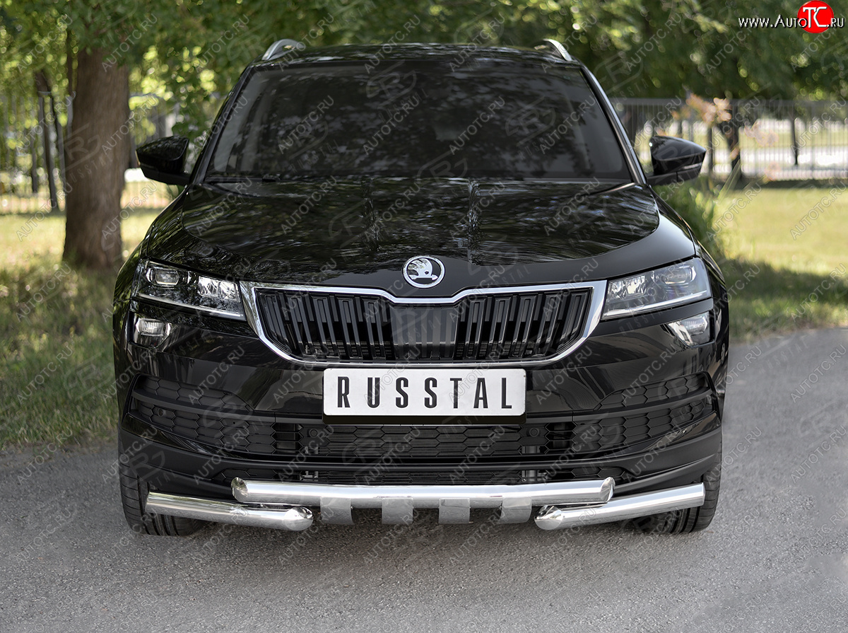 26 999 р. Защита переднего бампера (2 трубы Ø63 мм, нержавейка) SLITKOFF Skoda Karoq NU7 дорестайлинг (2017-2021)  с доставкой в г. Воронеж