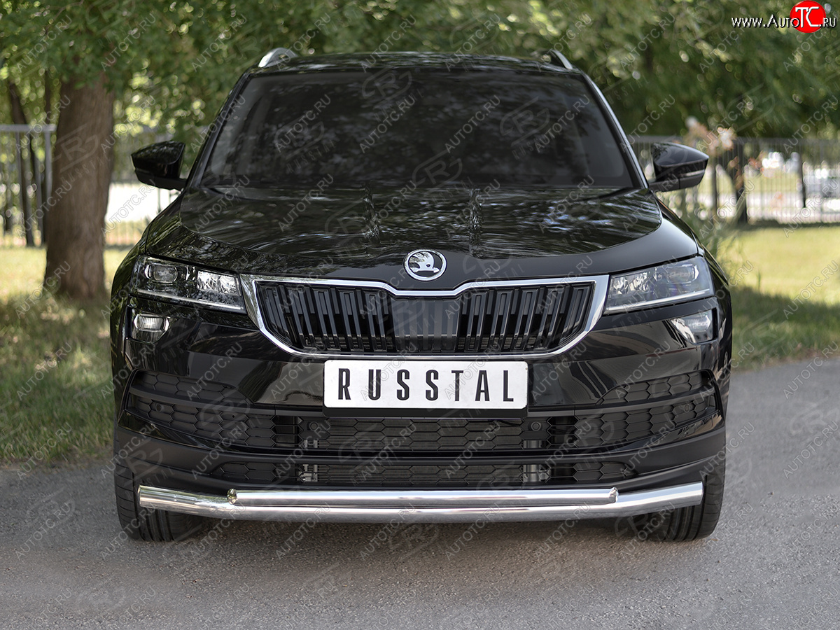 21 899 р. Защита переднего бампера (2 трубы Ø63 и 42 мм, нержавейка) SLITKOFF Skoda Karoq NU7 дорестайлинг (2017-2021)  с доставкой в г. Воронеж
