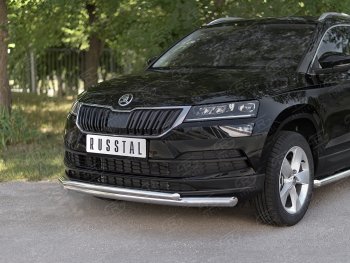 21 899 р. Защита переднего бампера (2 трубы Ø63 и 42 мм, нержавейка) SLITKOFF Skoda Karoq NU7 дорестайлинг (2017-2021)  с доставкой в г. Воронеж. Увеличить фотографию 2