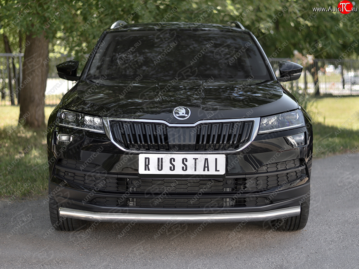 16 299 р. Защита переднего бампера (Ø63 мм, нержавейка) SLITKOFF Skoda Karoq NU7 дорестайлинг (2017-2021)  с доставкой в г. Воронеж
