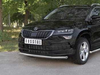 16 299 р. Защита переднего бампера (Ø63 мм, нержавейка) SLITKOFF Skoda Karoq NU7 дорестайлинг (2017-2021)  с доставкой в г. Воронеж. Увеличить фотографию 2
