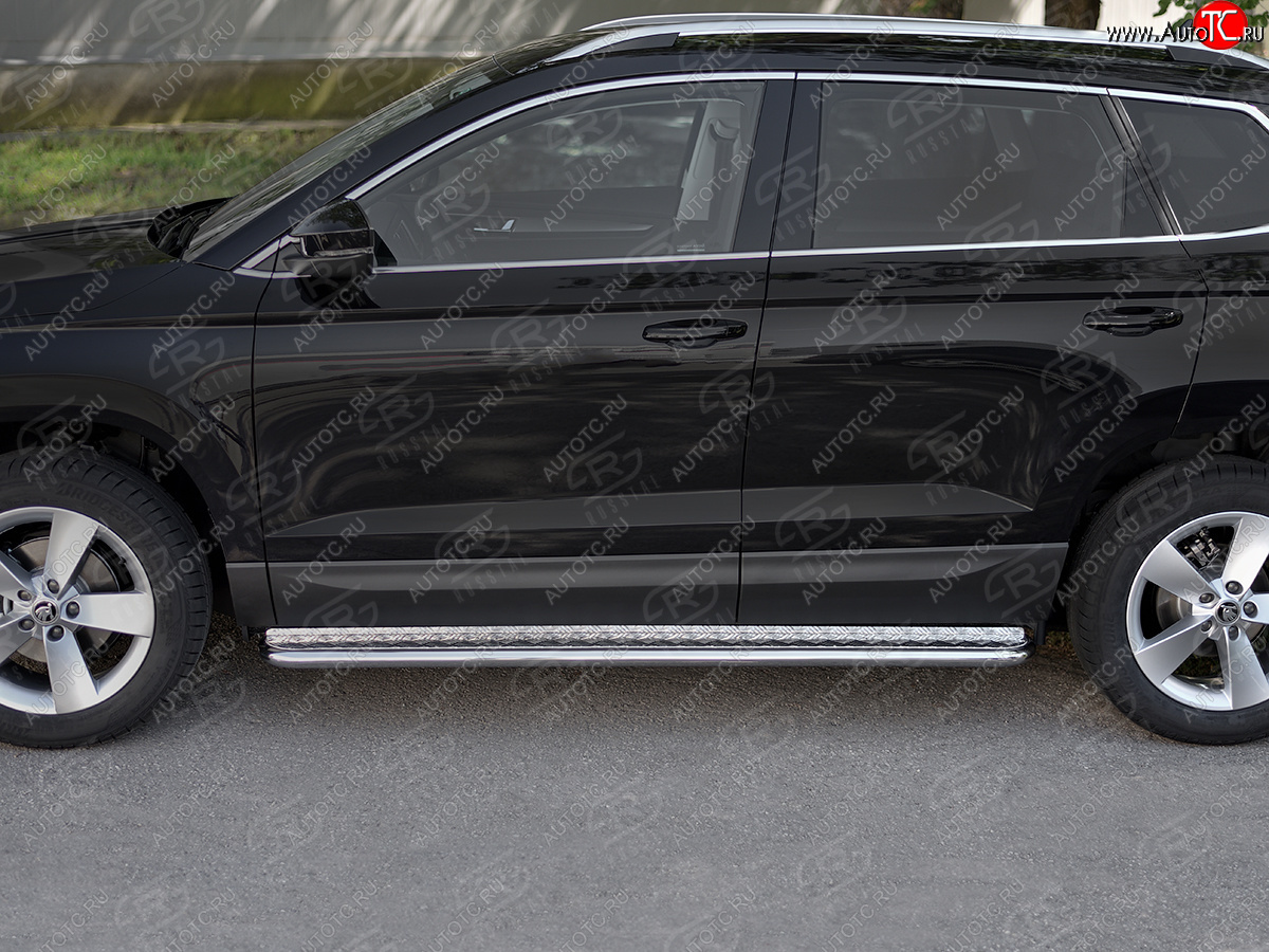 24 649 р. Пороги SLITKOFF d42 с листом  Skoda Karoq  NU7 (2017-2025) дорестайлинг, рестайлинг (лист алюминий, труба нержавейка)  с доставкой в г. Воронеж