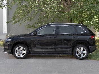 20 749 р. Защита порогов Russtal труба 75х42 овал с проступью Skoda Karoq NU7 дорестайлинг (2017-2021)  с доставкой в г. Воронеж. Увеличить фотографию 3