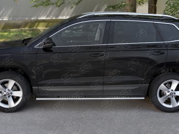 Защита порогов Russtal труба 75х42 овал с проступью Skoda Karoq NU7 рестайлинг (2020-2025)