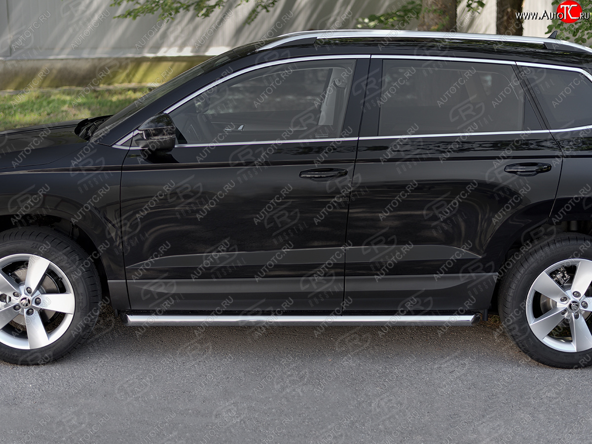 19 999 р. Защита порогов на SLITKOFF труба d63  Skoda Karoq  NU7 (2017-2025) дорестайлинг, рестайлинг (защита порогов со скосами на торцах)  с доставкой в г. Воронеж