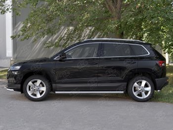 18 799 р. Защита порогов на SLITKOFF труба d63  Skoda Karoq  NU7 (2017-2025) дорестайлинг, рестайлинг (защита порогов с заглушками на торцах)  с доставкой в г. Воронеж. Увеличить фотографию 3