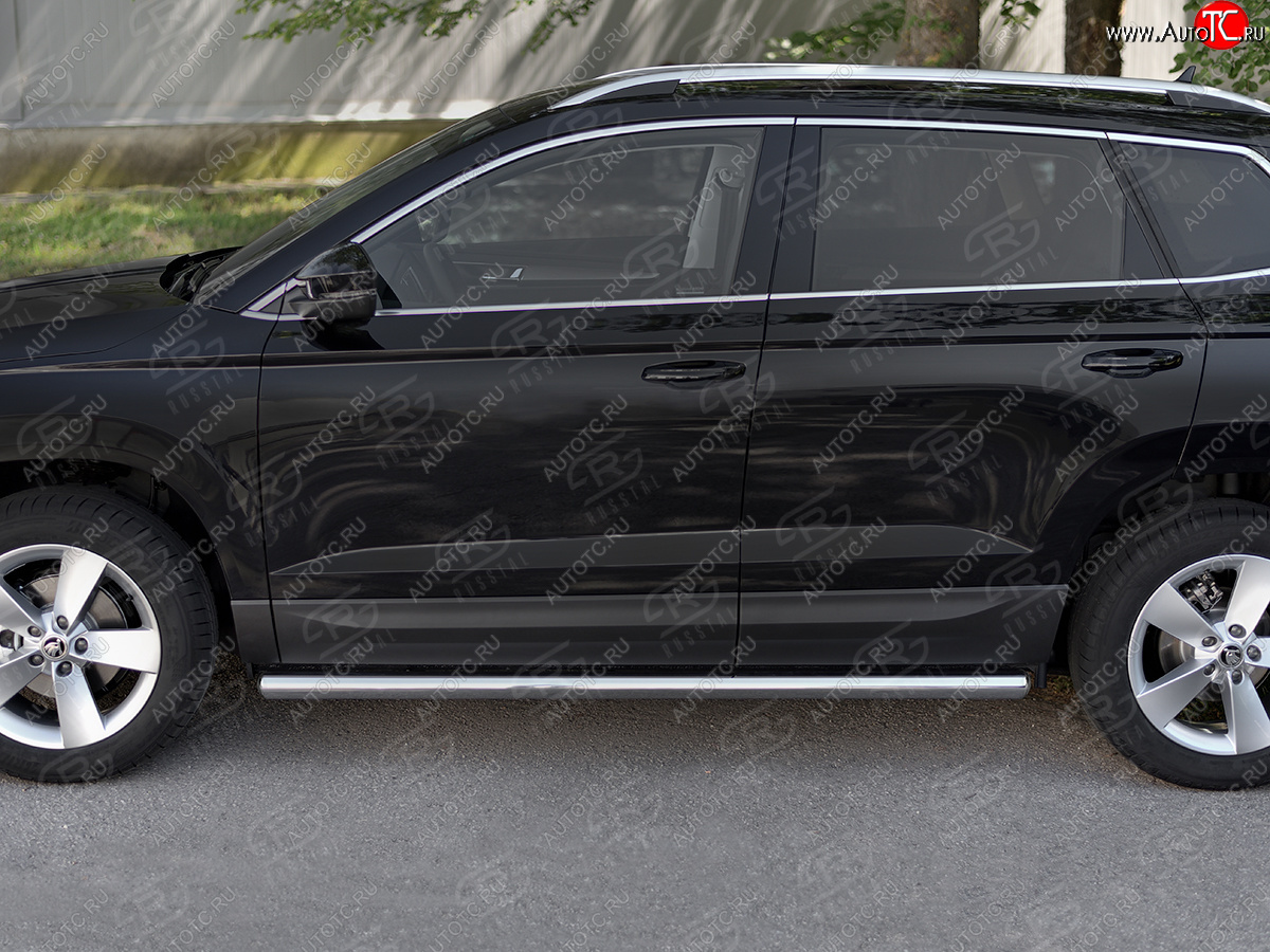19 999 р. Защита порогов на SLITKOFF труба d63  Skoda Karoq  NU7 (2017-2025) дорестайлинг, рестайлинг (защита порогов с закругленными торцами)  с доставкой в г. Воронеж