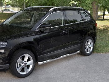24 549 р. Защита порогов на SLITKOFF труба d76 с накладкой  Skoda Karoq  NU7 (2017-2025) дорестайлинг, рестайлинг (защита порогов со скосами на торцах)  с доставкой в г. Воронеж. Увеличить фотографию 2
