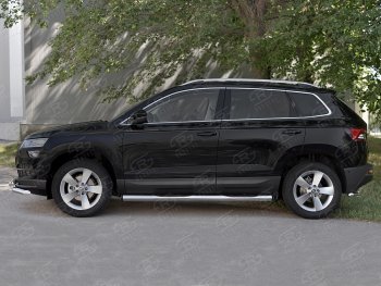 22 599 р. Защита порогов на SLITKOFF труба d76 с накладкой Skoda Karoq NU7 дорестайлинг (2017-2021) (защита порогов с заглушками на торцах)  с доставкой в г. Воронеж. Увеличить фотографию 3