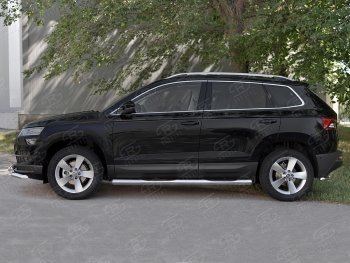 24 549 р. Защита порогов на SLITKOFF труба d76 с накладкой  Skoda Karoq  NU7 (2017-2025) дорестайлинг, рестайлинг (защита порогов с закругленными торцами)  с доставкой в г. Воронеж. Увеличить фотографию 3