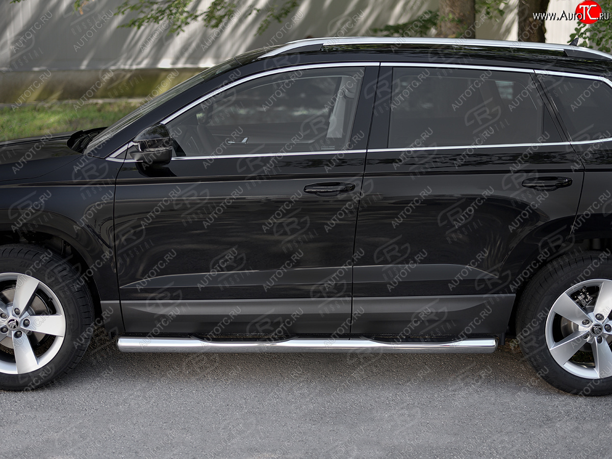 24 549 р. Защита порогов на SLITKOFF труба d76 с накладкой  Skoda Karoq  NU7 (2017-2025) дорестайлинг, рестайлинг (защита порогов с закругленными торцами)  с доставкой в г. Воронеж