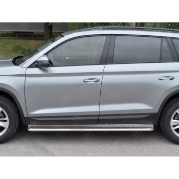 22 999 р. Порожки для ног (труба Ø42) SLITKOFF  Skoda Kodiaq  NU7 (2017-2021) дорестайлинг (Вариант 2 (лист алюм, проф.сталь))  с доставкой в г. Воронеж. Увеличить фотографию 2