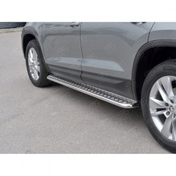 22 999 р. Порожки для ног (труба Ø42) SLITKOFF  Skoda Kodiaq  NU7 (2017-2021) дорестайлинг (Вариант 2 (лист алюм, проф.сталь))  с доставкой в г. Воронеж. Увеличить фотографию 4