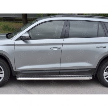 25 499 р. Порожки для ног (труба Ø63) SLITKOFF  Skoda Kodiaq  NU7 (2017-2021) дорестайлинг (Вариант 2 (лист алюм, проф.сталь))  с доставкой в г. Воронеж. Увеличить фотографию 2