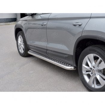 25 499 р. Порожки для ног (труба Ø63) SLITKOFF  Skoda Kodiaq  NU7 (2017-2021) дорестайлинг (Вариант 2 (лист алюм, проф.сталь))  с доставкой в г. Воронеж. Увеличить фотографию 4