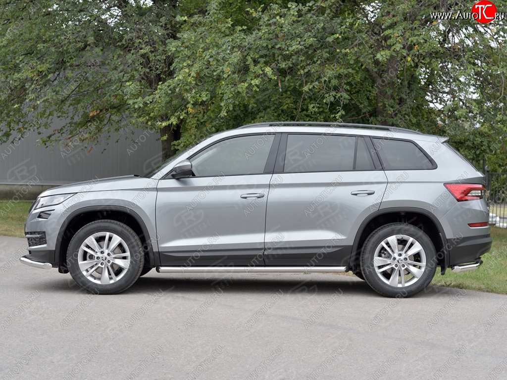 19 999 р. Защита порогов (Ø63 мм) SLITKOFF  Skoda Kodiaq  NU7 (2017-2021) дорестайлинг (Вариант 1 (скошенные торцы под 45°))  с доставкой в г. Воронеж