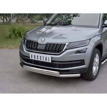 16 249 р. Защита переднего бампера (2 трубы Ø63 и 75х42 мм, нержавейка) Russtal Skoda Kodiaq NU7 дорестайлинг (2017-2021)  с доставкой в г. Воронеж. Увеличить фотографию 2