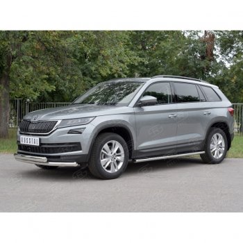 16 249 р. Защита переднего бампера (2 трубы Ø63 и 75х42 мм, нержавейка) Russtal Skoda Kodiaq NU7 дорестайлинг (2017-2021)  с доставкой в г. Воронеж. Увеличить фотографию 3