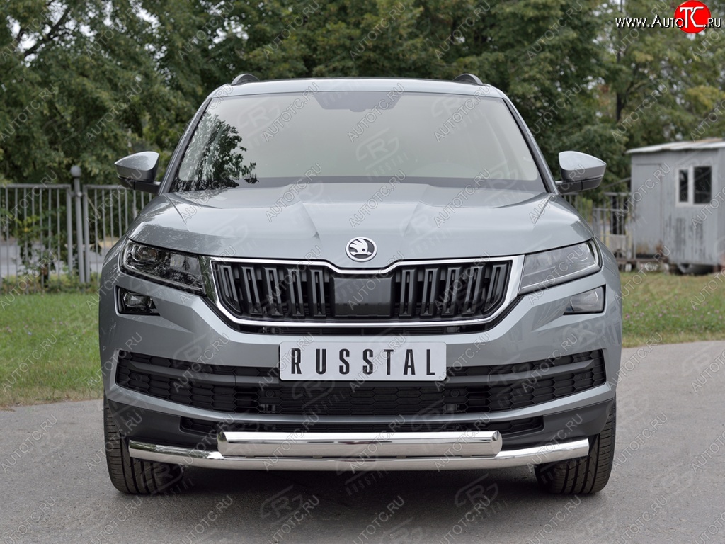 16 249 р. Защита переднего бампера (2 трубы Ø63 и 75х42 мм, нержавейка) Russtal Skoda Kodiaq NU7 дорестайлинг (2017-2021)  с доставкой в г. Воронеж