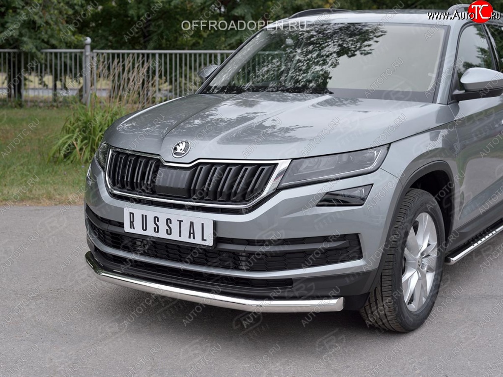 16 499 р. Защита переднего бампера (Ø63 мм, нержавейка) SLITKOFF Skoda Kodiaq NU7 дорестайлинг (2017-2021)  с доставкой в г. Воронеж