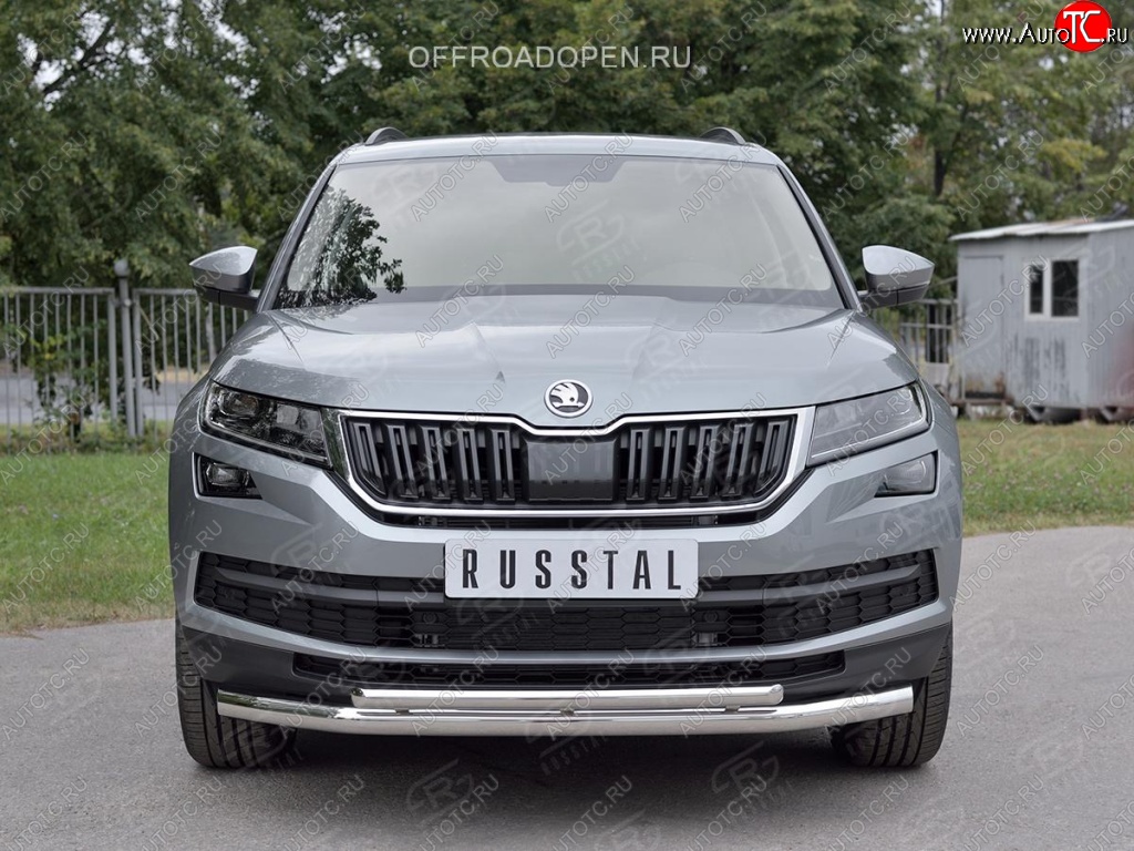 20 999 р. Защита переднего бампера (2 трубы Ø63 и 42 мм, нержавейка) SLITKOFF Skoda Kodiaq NU7 дорестайлинг (2017-2021)  с доставкой в г. Воронеж