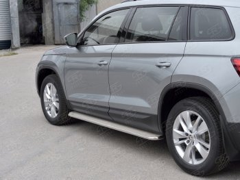 35 549 р. Широкая защита порогов из трубы диаметром 42 мм SLITKOFF v3 Skoda Kodiaq NU7 дорестайлинг (2017-2021)  с доставкой в г. Воронеж. Увеличить фотографию 1