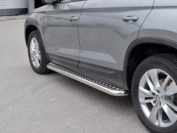28 899 р. Широкая защита порогов с трубой диаметром 63 мм SLITKOFF v1 Skoda Kodiaq NU7 дорестайлинг (2017-2021)  с доставкой в г. Воронеж. Увеличить фотографию 2
