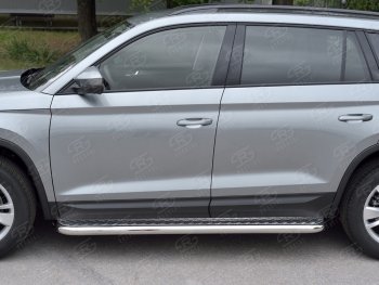 28 899 р. Широкая защита порогов с трубой диаметром 63 мм SLITKOFF v1 Skoda Kodiaq NU7 дорестайлинг (2017-2021)  с доставкой в г. Воронеж. Увеличить фотографию 3