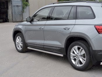 18 799 р. Защита порогов из круглой трубы диаметром 63 мм SLITKOFF v2  Skoda Kodiaq  NU7 (2017-2021) дорестайлинг  с доставкой в г. Воронеж. Увеличить фотографию 2