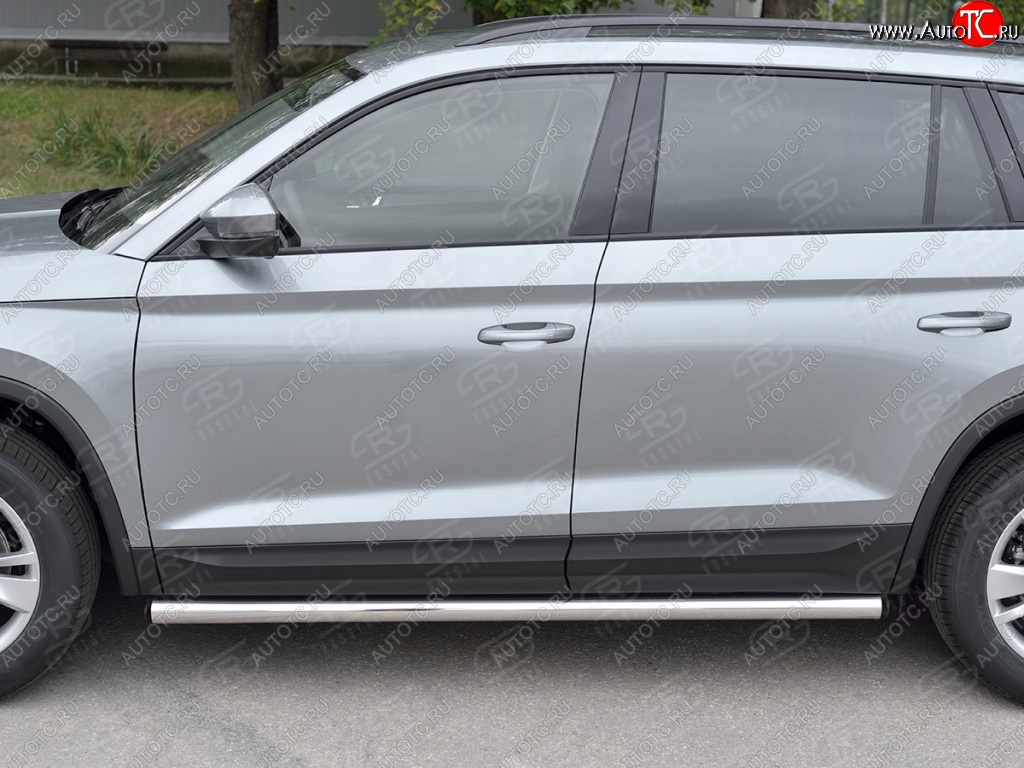 18 799 р. Защита порогов из круглой трубы диаметром 63 мм SLITKOFF v2  Skoda Kodiaq  NU7 (2017-2021) дорестайлинг  с доставкой в г. Воронеж