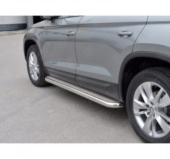39 999 р. Порожки для ног (Ø63) SLITKOFF  Skoda Kodiaq  NU7 (2017-2021) дорестайлинг (лист - нержавейка, профиль - нержавейка)  с доставкой в г. Воронеж. Увеличить фотографию 2