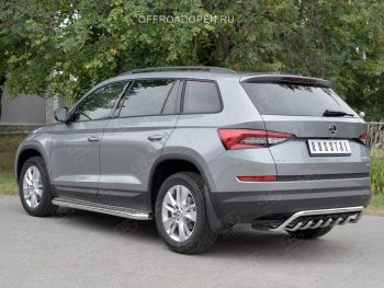 22 349 р. Защита заднего бампера (Ø42 мм волна+зубы, нержавейка) SLITKOFF Skoda Kodiaq NU7 дорестайлинг (2017-2021)  с доставкой в г. Воронеж. Увеличить фотографию 2