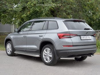 13 849 р. Защита заднего бампера (Ø42 мм, уголки, нержавейка) SLITKOFF Skoda Kodiaq NU7 дорестайлинг (2017-2021)  с доставкой в г. Воронеж. Увеличить фотографию 1