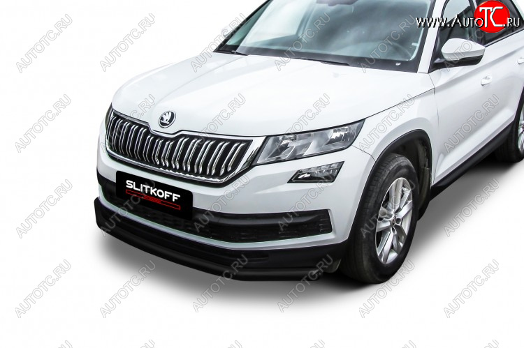 9 999 р. Защита переднего бампера Slitkoff (Ø 57 мм)  Skoda Kodiaq  NU7 (2017-2021) дорестайлинг (Сталь с полимерным покрытием. Цвет: черный)  с доставкой в г. Воронеж
