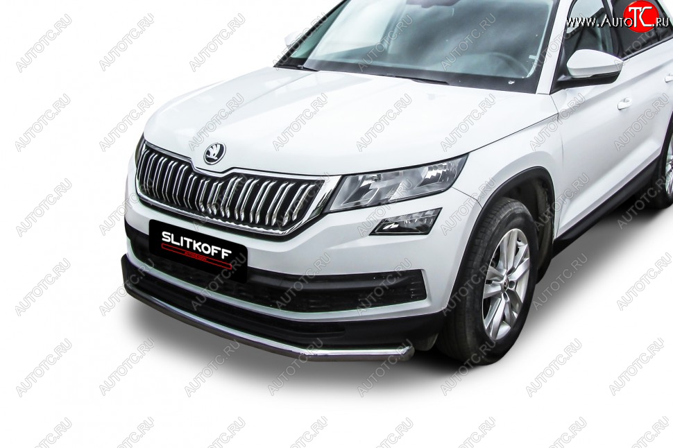 14 449 р. Защита переднего бампера Slitkoff (Ø 57 мм) .  Skoda Kodiaq  NU7 (2017-2021) дорестайлинг (Нержавеющая сталь)  с доставкой в г. Воронеж
