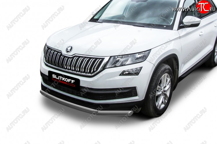 10 649 р. Защита переднего бампера Slitkoff (Ø 57+Ø 42, двойная).  Skoda Kodiaq  NU7 (2017-2021) дорестайлинг (Сталь с полимерным покрытием. Цвет: серебристый)  с доставкой в г. Воронеж