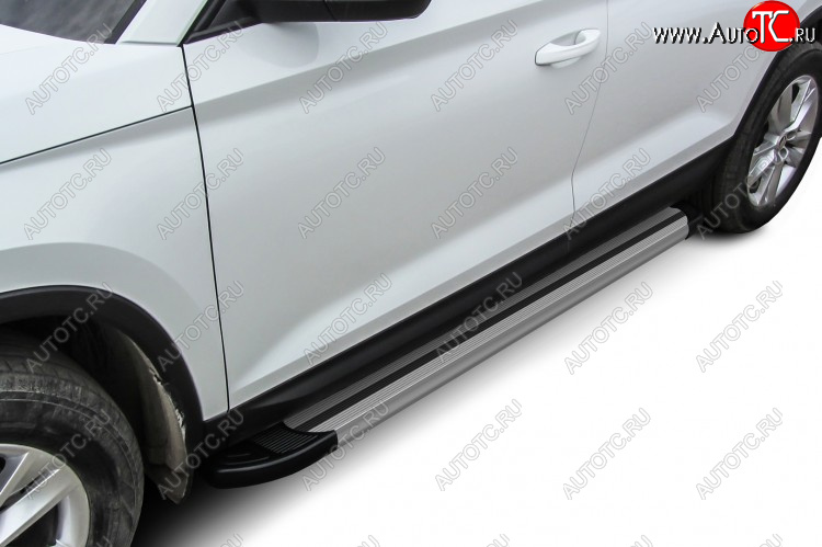 10 699 р. Пороги алюминиевые Slitkoff  Skoda Kodiaq  NU7 (2017-2021) дорестайлинг (Luxe Silver)  с доставкой в г. Воронеж