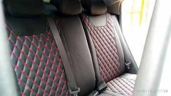 17 449 р. Чехлы для сидений Lord Autofashion Байрон (экокожа)  Skoda Kodiaq  NU7 (2017-2021) дорестайлинг (Чёрный, вставка чёрная, строчка красная)  с доставкой в г. Воронеж. Увеличить фотографию 6