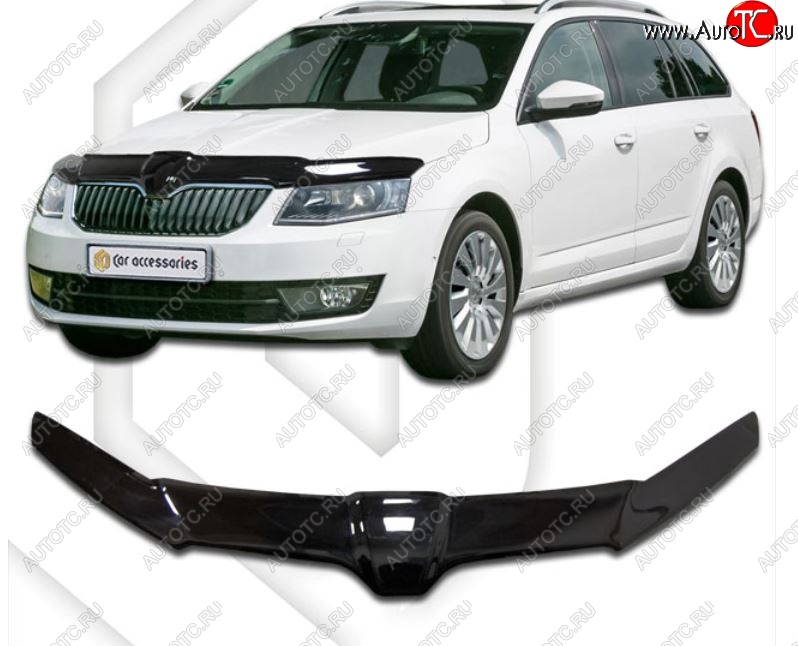 2 399 р. Дефлектор капота CA-Plastiс exclusive  Skoda Octavia  A7 (2012-2017) дорестайлинг лифтбэк, дорестайлинг универсал (Classic черный, Без надписи)  с доставкой в г. Воронеж