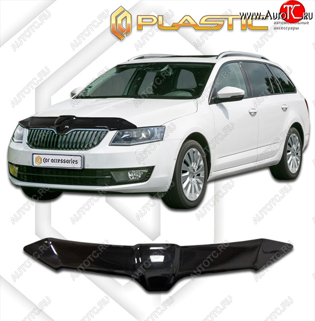 1 999 р. Дефлектор капота CA-Plastiс Skoda Octavia A7 дорестайлинг лифтбэк (2012-2017) (Classic черный, Без надписи)  с доставкой в г. Воронеж