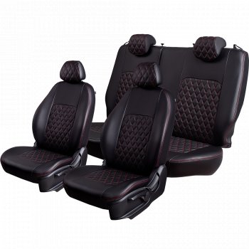 7 199 р. Чехлы для сидений (экокожа, РЗСиС, 2 П) Lord Autofashion Турин Ромб Skoda Octavia Tour A4 1U5 универсал дорестайлинг (1996-2000) (Черный, вставка черная, строчка красная)  с доставкой в г. Воронеж. Увеличить фотографию 2