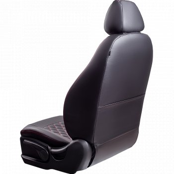 7 199 р. Чехлы для сидений (экокожа, РЗСиС, 2 П) Lord Autofashion Турин Ромб Skoda Octavia Tour A4 1U5 универсал дорестайлинг (1996-2000) (Черный, вставка черная, строчка красная)  с доставкой в г. Воронеж. Увеличить фотографию 3