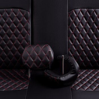 7 199 р. Чехлы для сидений (экокожа, РЗСиС, 2 П) Lord Autofashion Турин Ромб Skoda Octavia Tour A4 1U5 универсал дорестайлинг (1996-2000) (Черный, вставка черная, строчка красная)  с доставкой в г. Воронеж. Увеличить фотографию 4