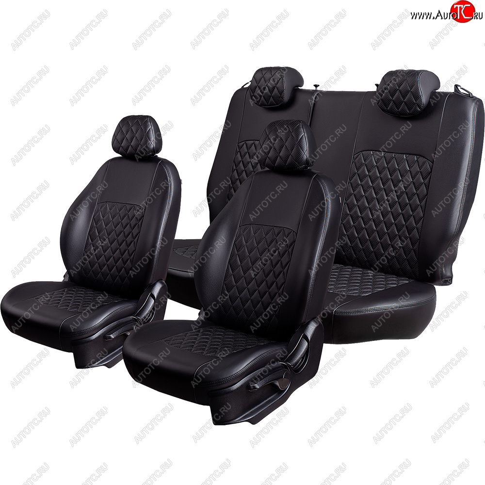 7 199 р. Чехлы для сидений (экокожа, РЗСиС, 2 П) Lord Autofashion Турин Ромб  Skoda Octavia ( Tour A4 1U5,  Tour A4 1U2) (1996-2000) универсал дорестайлинг, лифтбэк дорестайлинг (Черный, вставка черная, строчка черная)  с доставкой в г. Воронеж