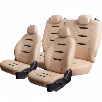 10 299 р. Чехлы для сидений (комплектация Ambition без подлокот-ка) Lord Autofashion Турин 2 (экокожа)  Skoda Octavia  A7 (2012-2020) дорестайлинг лифтбэк, дорестайлинг универсал, рестайлинг лифтбэк, рестайлинг универсал (Бежевый/Бежевый/Чёрный/Бежевый)  с доставкой в г. Воронеж. Увеличить фотографию 2