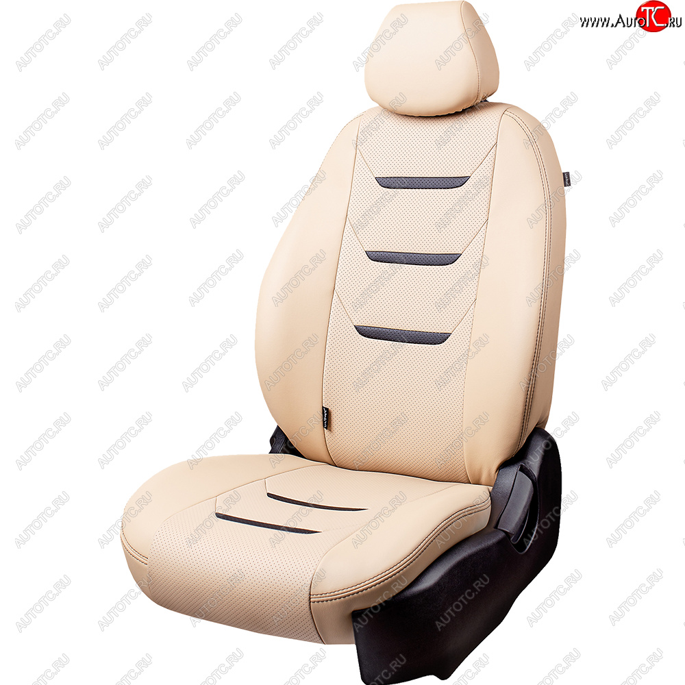 10 299 р. Чехлы для сидений (комплектация Ambition без подлокот-ка) Lord Autofashion Турин 2 (экокожа)  Skoda Octavia  A7 (2012-2020) дорестайлинг лифтбэк, дорестайлинг универсал, рестайлинг лифтбэк, рестайлинг универсал (Бежевый/Бежевый/Чёрный/Бежевый)  с доставкой в г. Воронеж