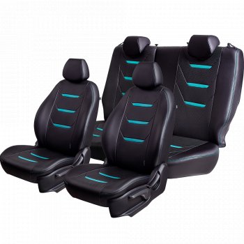 10 299 р. Чехлы для сидений (комплектация Ambition без подлокот-ка) Lord Autofashion Турин 2 (экокожа)  Skoda Octavia  A7 (2012-2020) дорестайлинг лифтбэк, дорестайлинг универсал, рестайлинг лифтбэк, рестайлинг универсал (Чёрный/Чёрный/Бирюзовый/Бирюзовый)  с доставкой в г. Воронеж. Увеличить фотографию 2