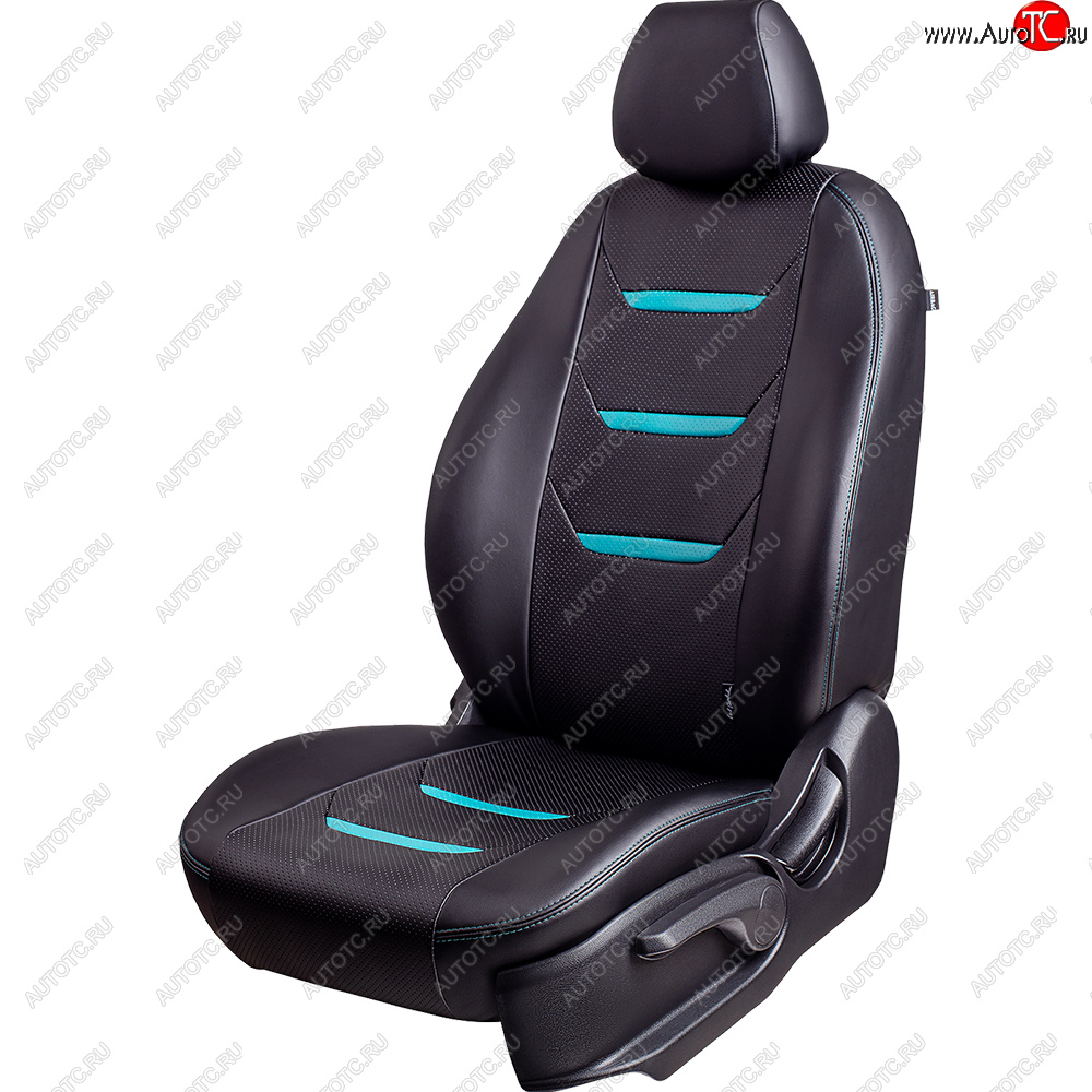 10 299 р. Чехлы для сидений (комплектация Ambition без подлокот-ка) Lord Autofashion Турин 2 (экокожа)  Skoda Octavia  A7 (2012-2020) дорестайлинг лифтбэк, дорестайлинг универсал, рестайлинг лифтбэк, рестайлинг универсал (Чёрный/Чёрный/Бирюзовый/Бирюзовый)  с доставкой в г. Воронеж